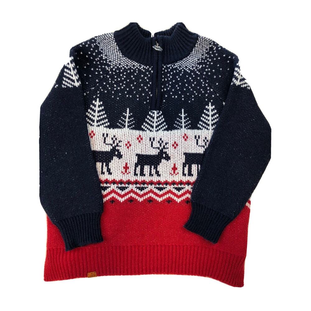 Simply Southern Christmas Sweater Women's L Red & Blue Fleece 1/4 Zip Deer NEW